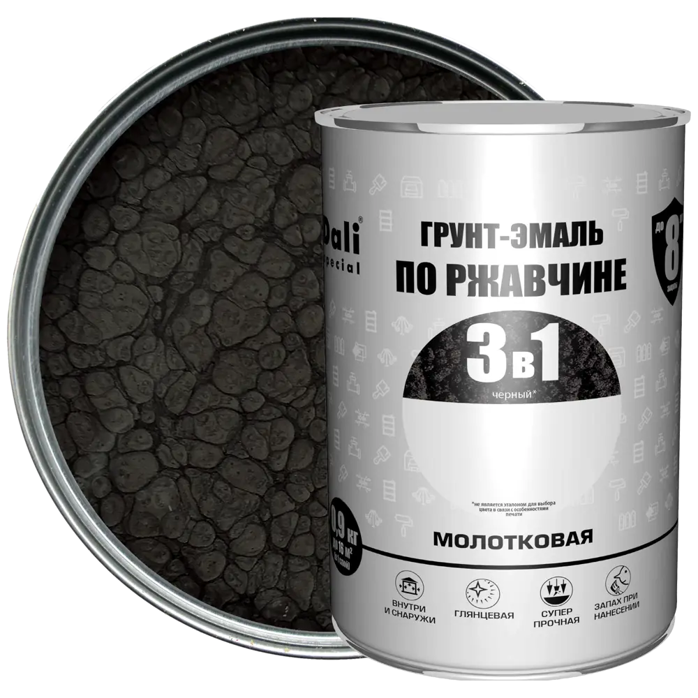 Грунт-эмаль Dali 3 в 1 молотковая чёрная для металла 0,9 кг 83372543 STLM-0040620