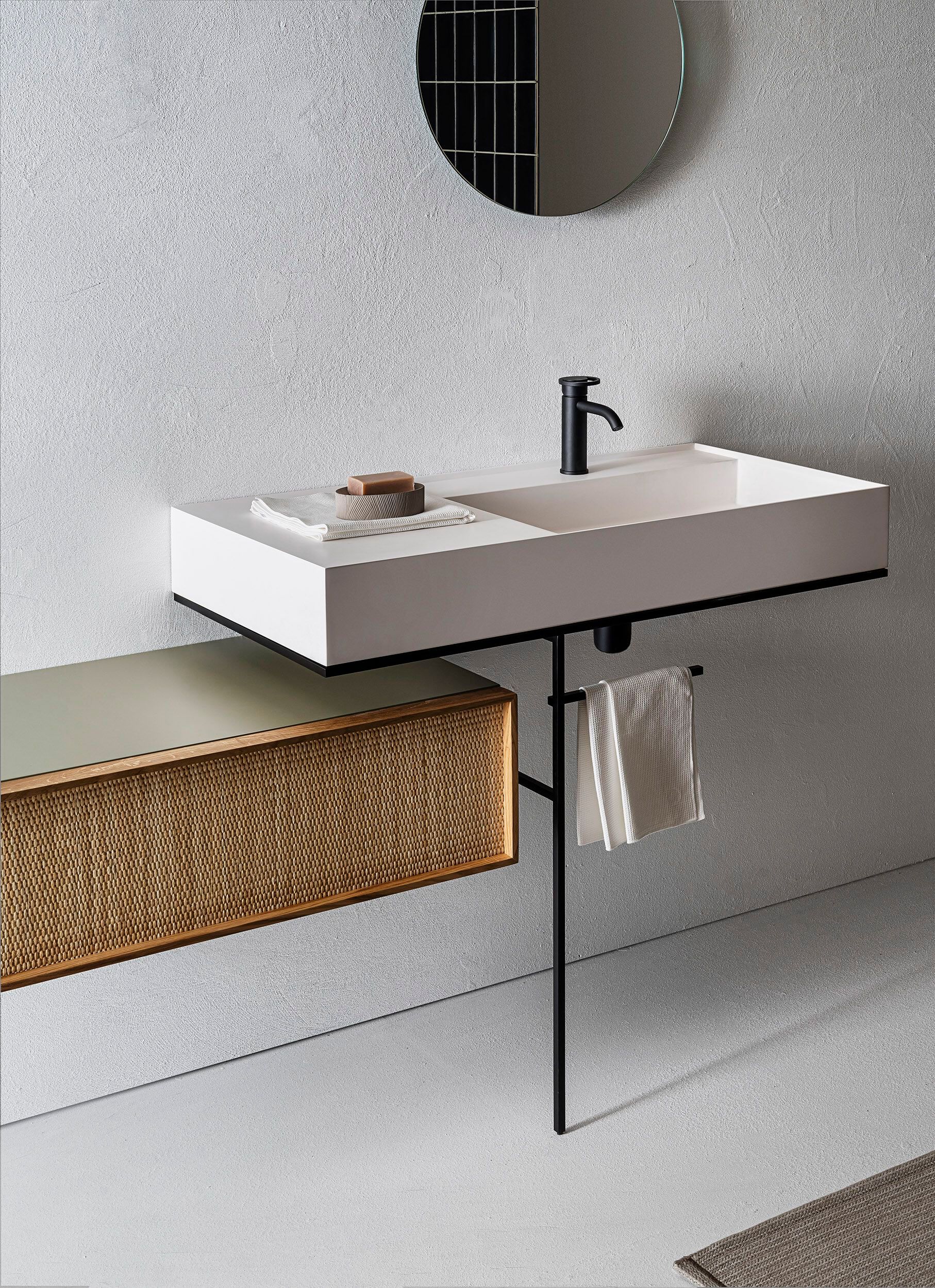 Подвесной прямоугольный умывальник из композитного материала с ящиками Pirovano Element ARCH-00022158 - Вид №2