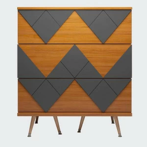 Комод с деревянными ножками и 3 ящиками темно-серый Lady Woo WOODI  00-3965968 Бежевый;дуб сонома;серый