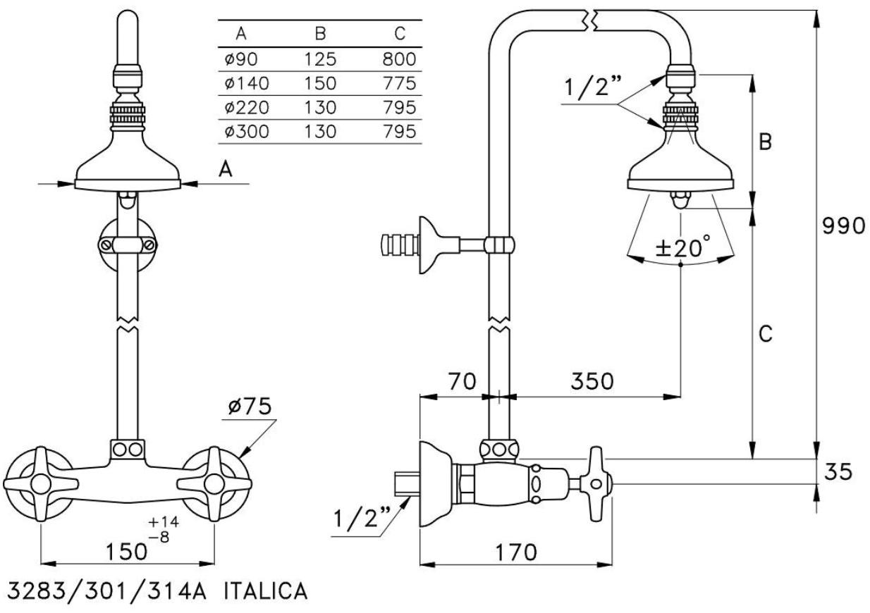 RUBINETTERIE STELLA Настенная душевая стойка с душевой лейкой Italica It02413 - Вид №1