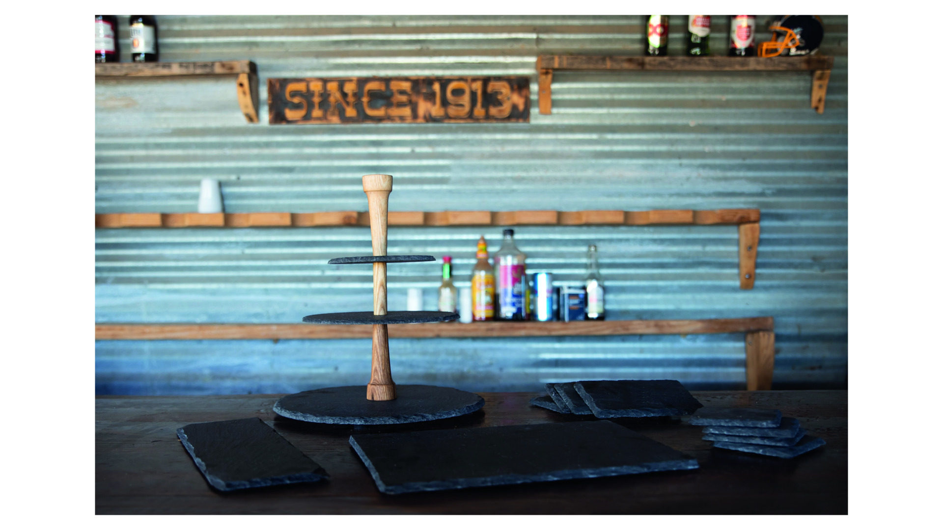 10599399 Boska Блюдо сервировочное трехъярусное Boska "Party" для сыра и закусок 30см, сланец, дуб, (черное) Сланец  - Вид №5