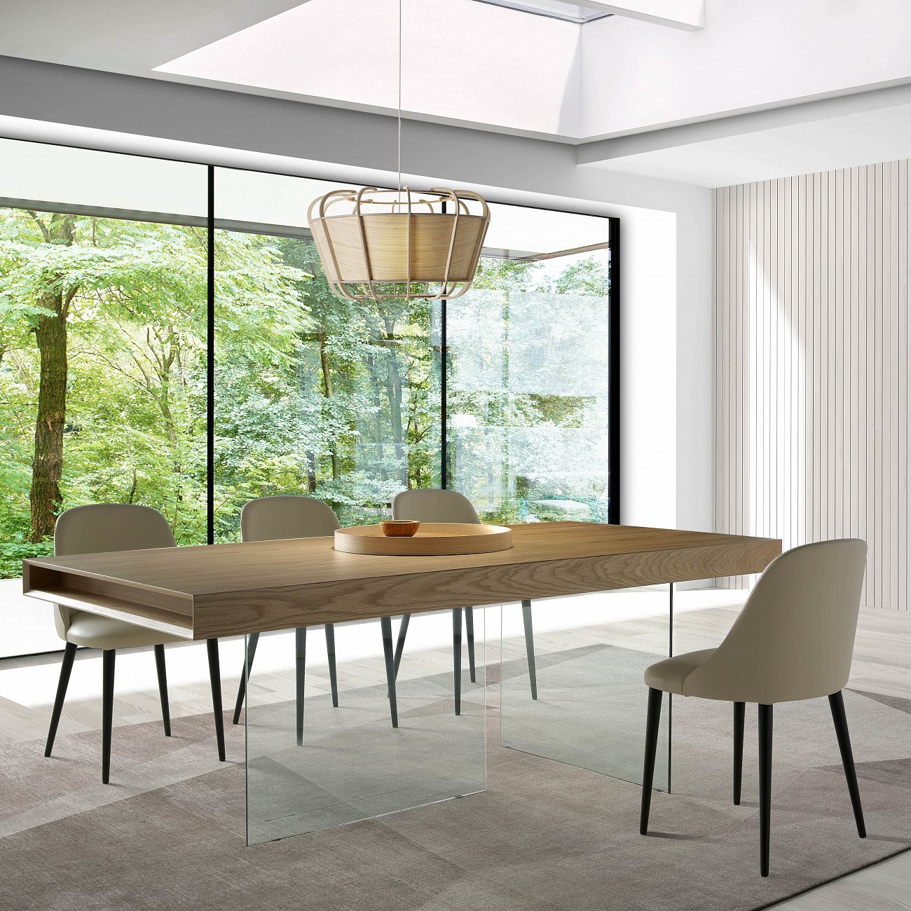 Обеденный стол деревянный со стеклянными ножками и полкой дуб 200 см CP1712-D-OAK от Angel Cerda ANGEL CERDA  241913 Орех;коричневый  - Вид №4