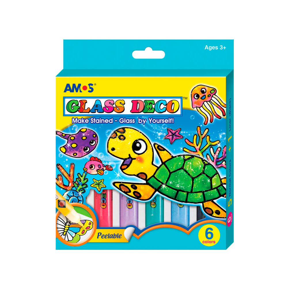 18690 Набор витражных красок "Морской Конёк" 5 цветов, по 10,5 мл., контур 10/120 AMOS 