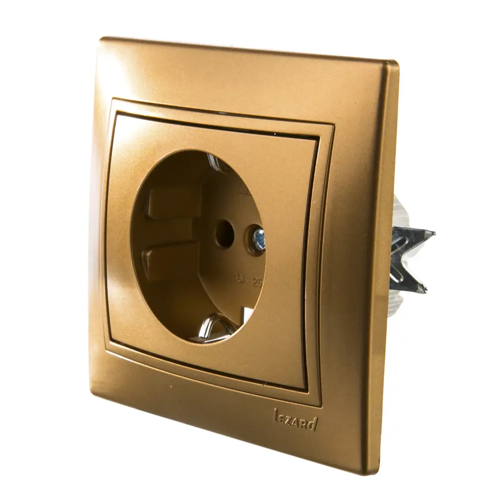 Розетка керамическая Lezard Mira, с заземлением, цвет золотой метлаллик STLM-2012894