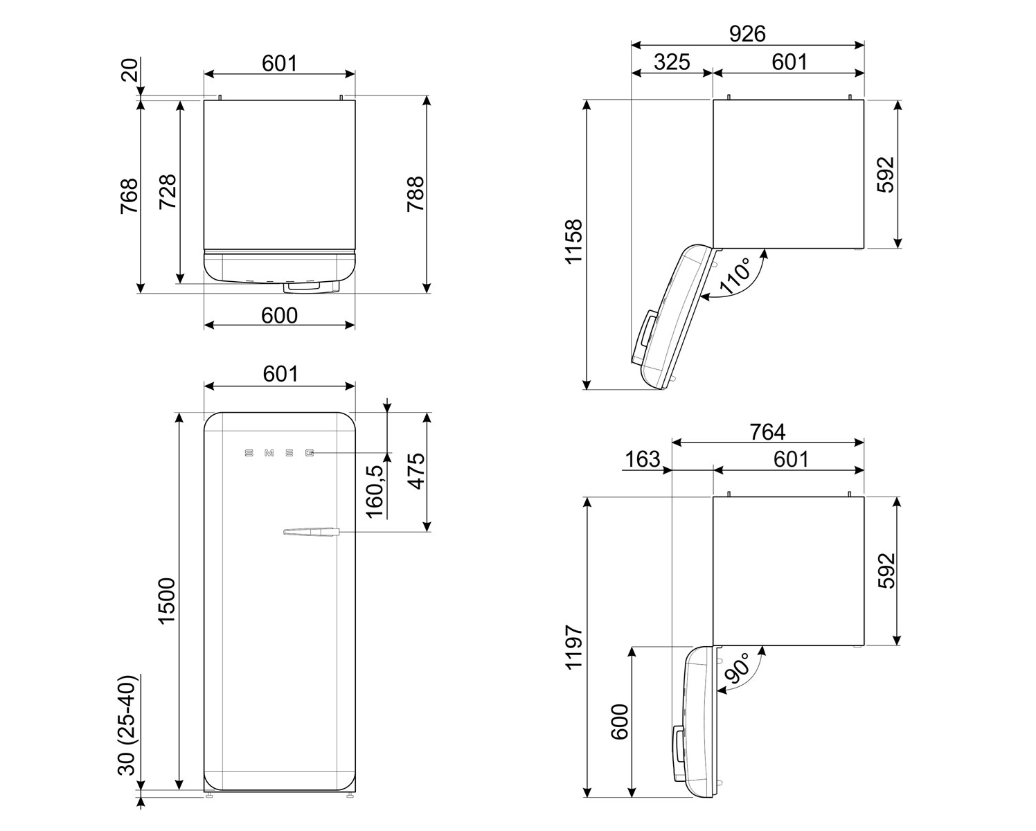 Smeg Отдельно стоящий однодверный холодильник класс а +++ Smeg 50's style sun-id-1379691 - Вид №9