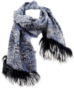 SIGRID _T Шаль, синий 70X180 шерсть, мех козий PETRUSSE