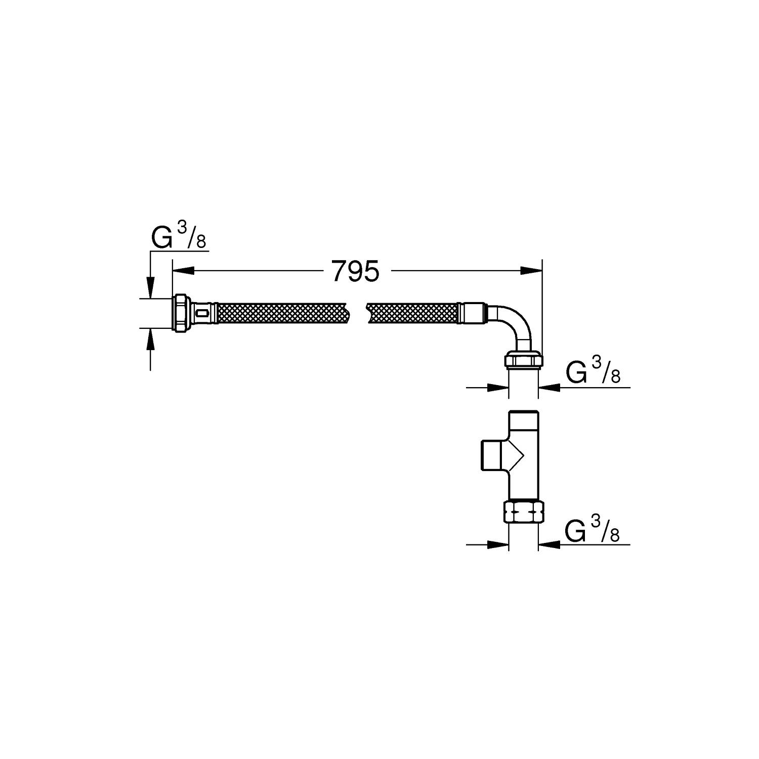Набор GROHE для подключения сиденья-биде: шланг 795 мм, Т-образное подключение, хром (14074000) Spare Parts - Вид №1