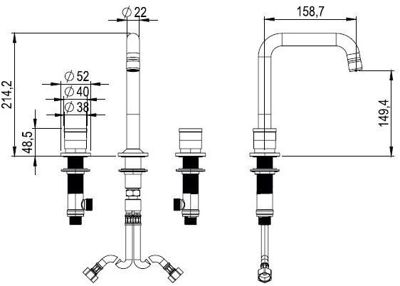 Super Inox Смеситель для раковины с 3 отверстиями из нержавеющей стали Rétro 0281110x RETRO - Вид №3