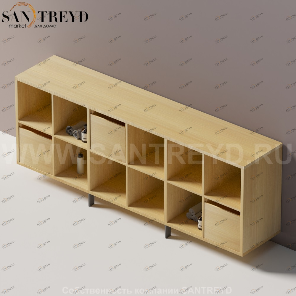 Agape KONTE Горизонтальный шкаф из МДФ под светлый дуб с возможностью установки выдвижного ящика AMOB045ORN