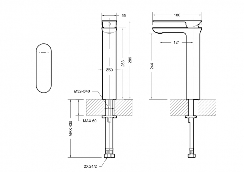 Смеситель для умывальника высокий GINA F165104C-A-ENG bravat - Вид №1