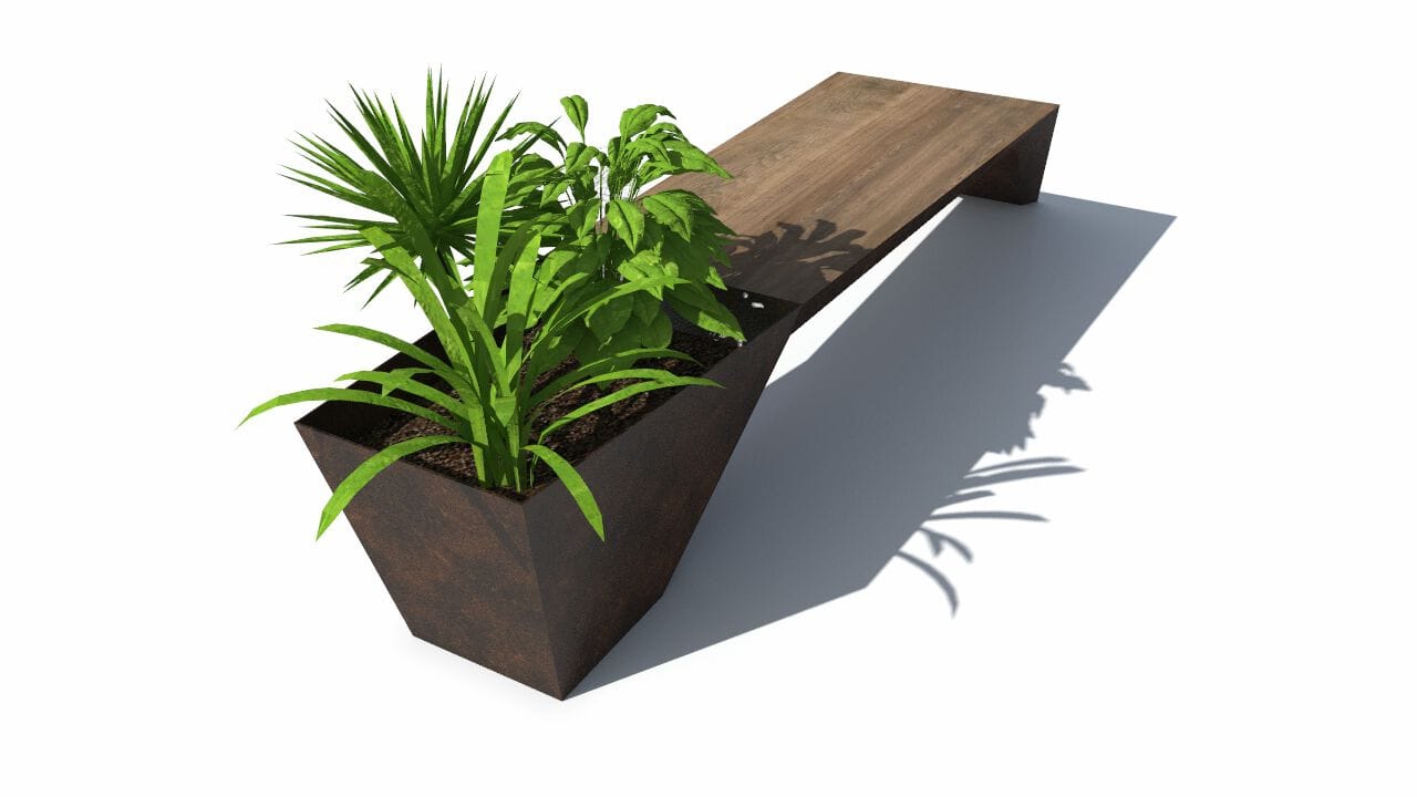 Скамейка из дерева и листового металла со встроенной плантатором без спинки CITYSì URBAN ARCH-00044158 - Вид №3