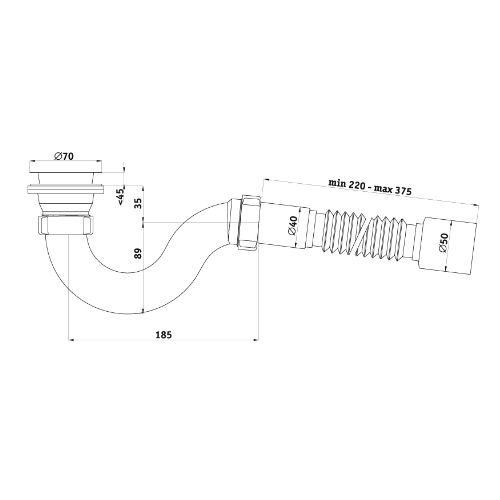 Сифон для душ.поддона 1 1/2х40 с гибкой трубой 40х50 Е115 АНИ E115 АНИ пласт 151743 - Вид №1