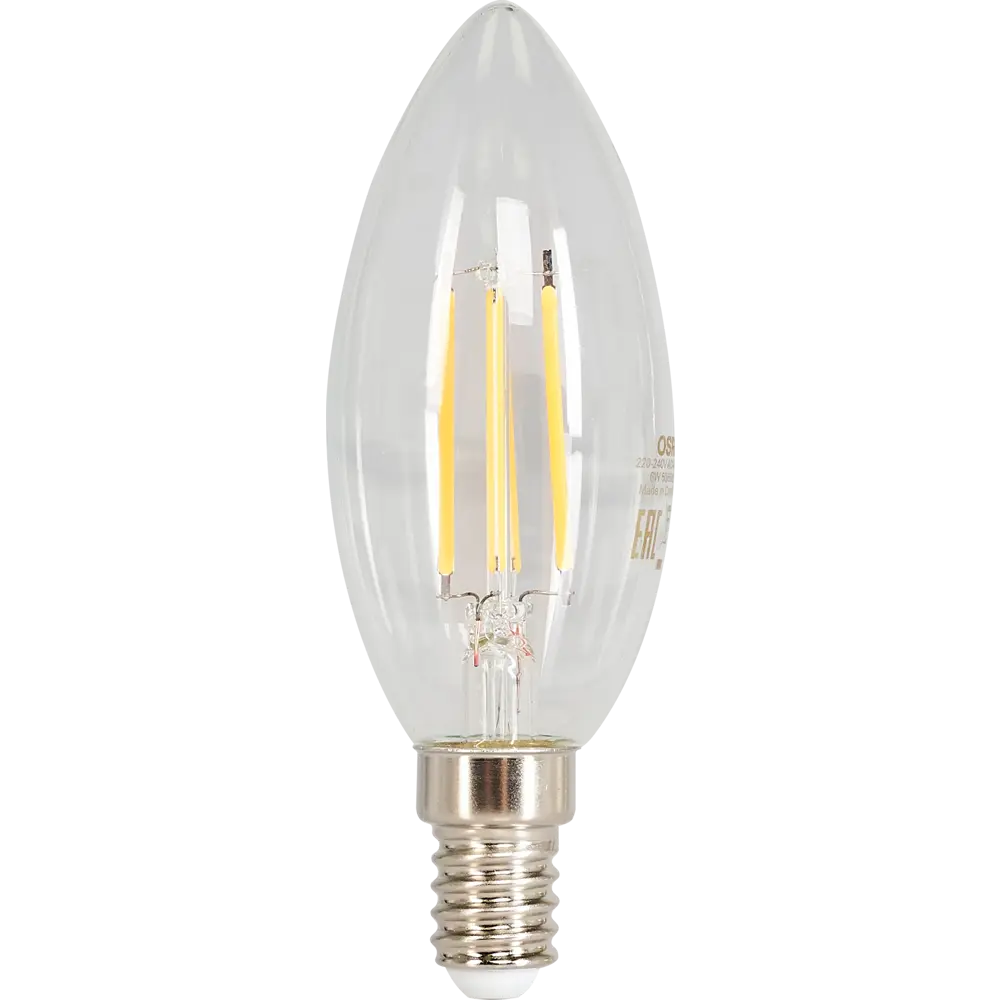 Лампа светодиодная Osram E14 220 В 6 Вт свеча прозрачная 800 лм белый свет STLM-2029484