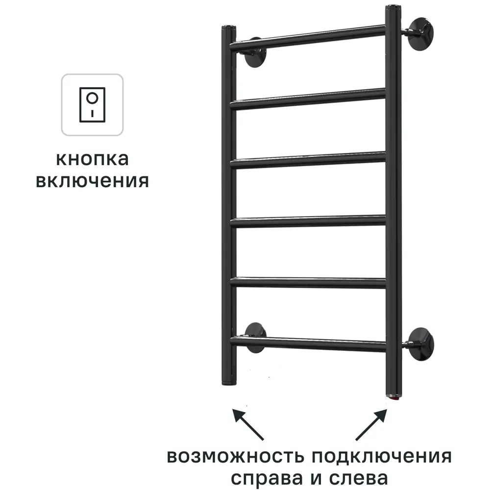 Полотенцесушитель электрический Арго Орион 500x800 мм 80 Вт лесенка цвет черный STLM-2000540
