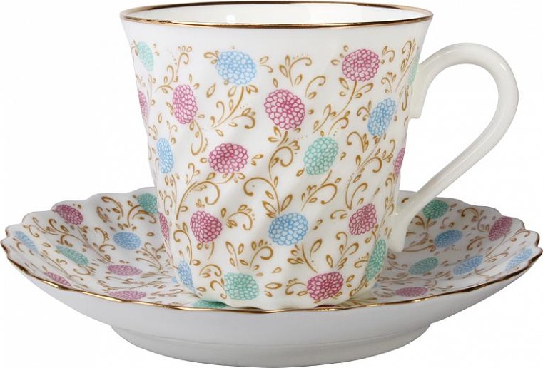 80287 Императорский фарфоровый завод Чашка с блюдцем "Хризантема с отв." "Витая" Фарфор костяной 