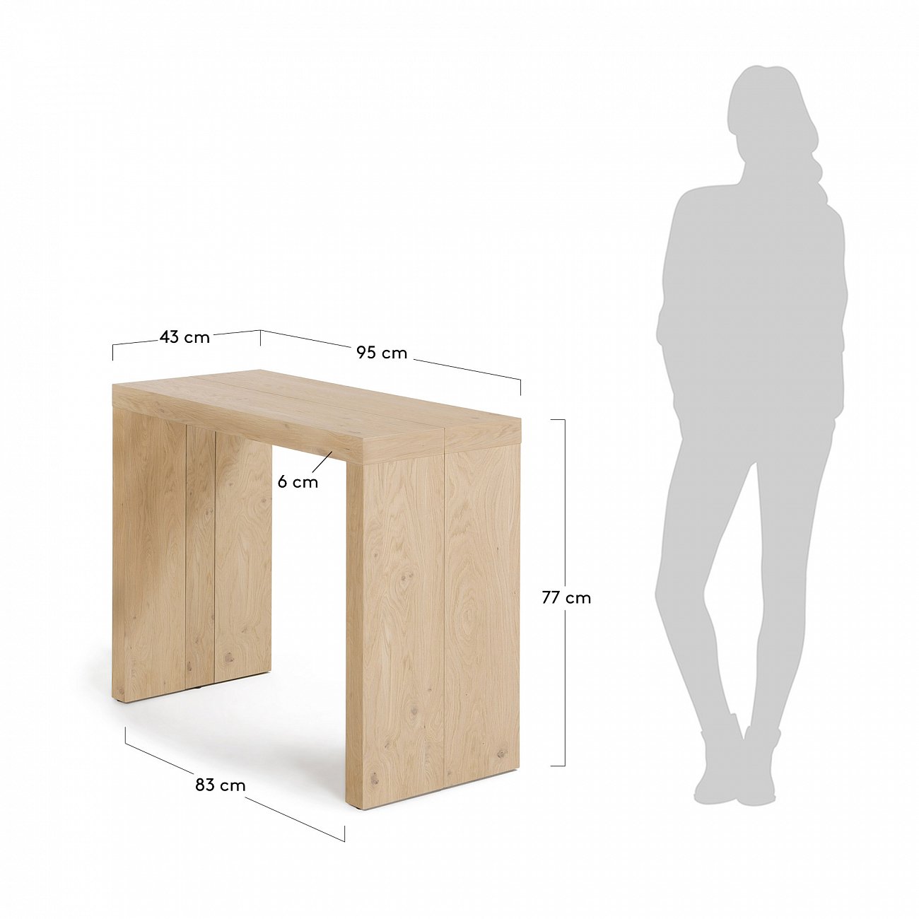 Обеденный стол раздвижной квадратный деревянный, дубовый шпон 45-200 см BARCELONA DESIGN  147036 Бежевый  - Вид №1