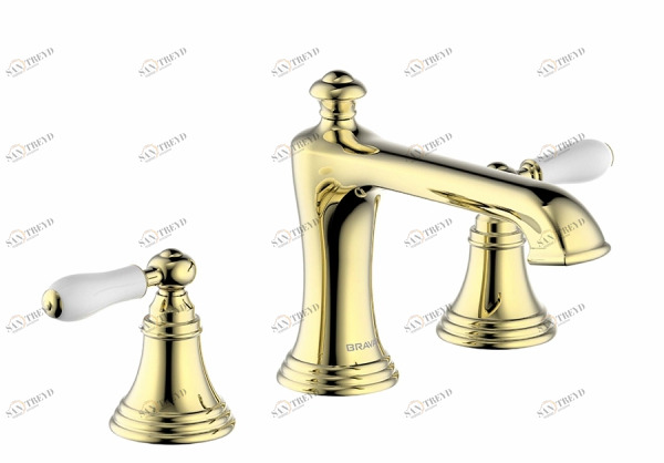 Смеситель для умывальника на три отверстия (Romen Golden) Zollern F25193BAF bravat 