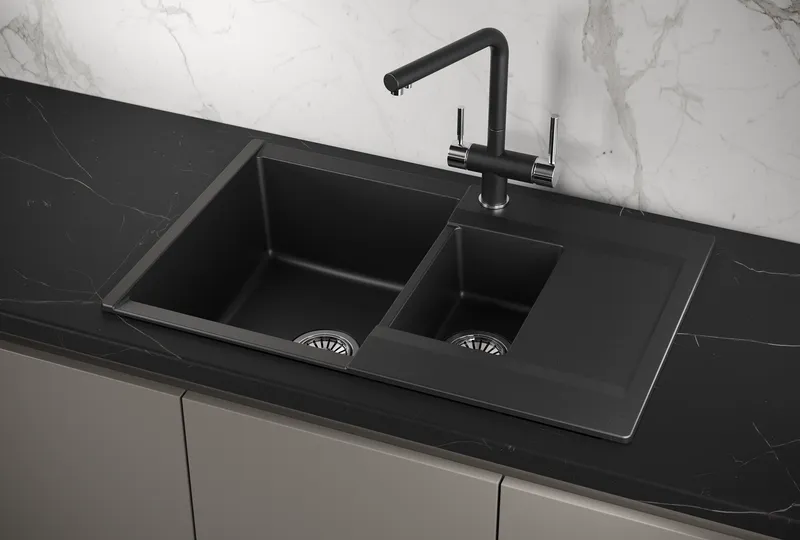 ES-7808, ШВАРЦ (чёрный металлик), кухонная мойка, кварц GRANULA Estetica 7808-ST284 - Вид №1