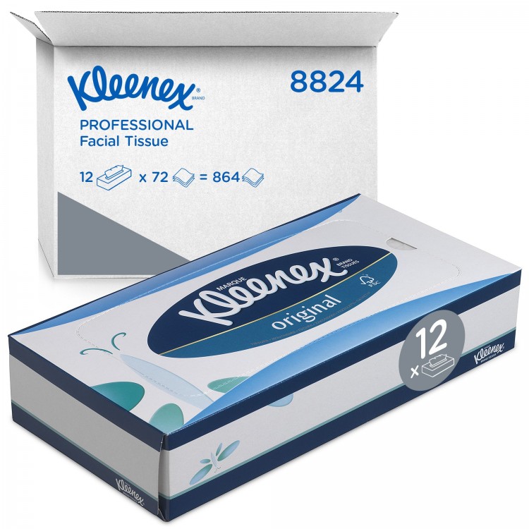 8824 Kimberly Clark Салфетки косметические для лица Kimberly Clark Professional Kleenex 8824 К1 20х20 3-слойные 12 пачек по 72 листа белый 