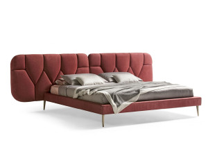 Двуспальная кровать из ткани с мягким изголовьем