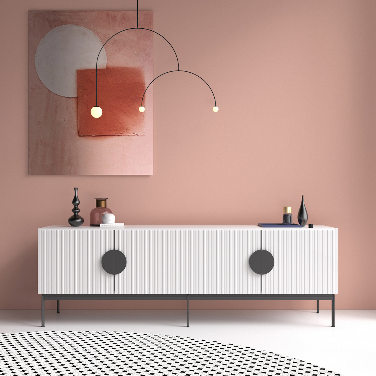 Тумба под телевизор белая с черными ножками Alto BRAGIN DESIGN LIVING 00-3974635 Белый - Вид №1