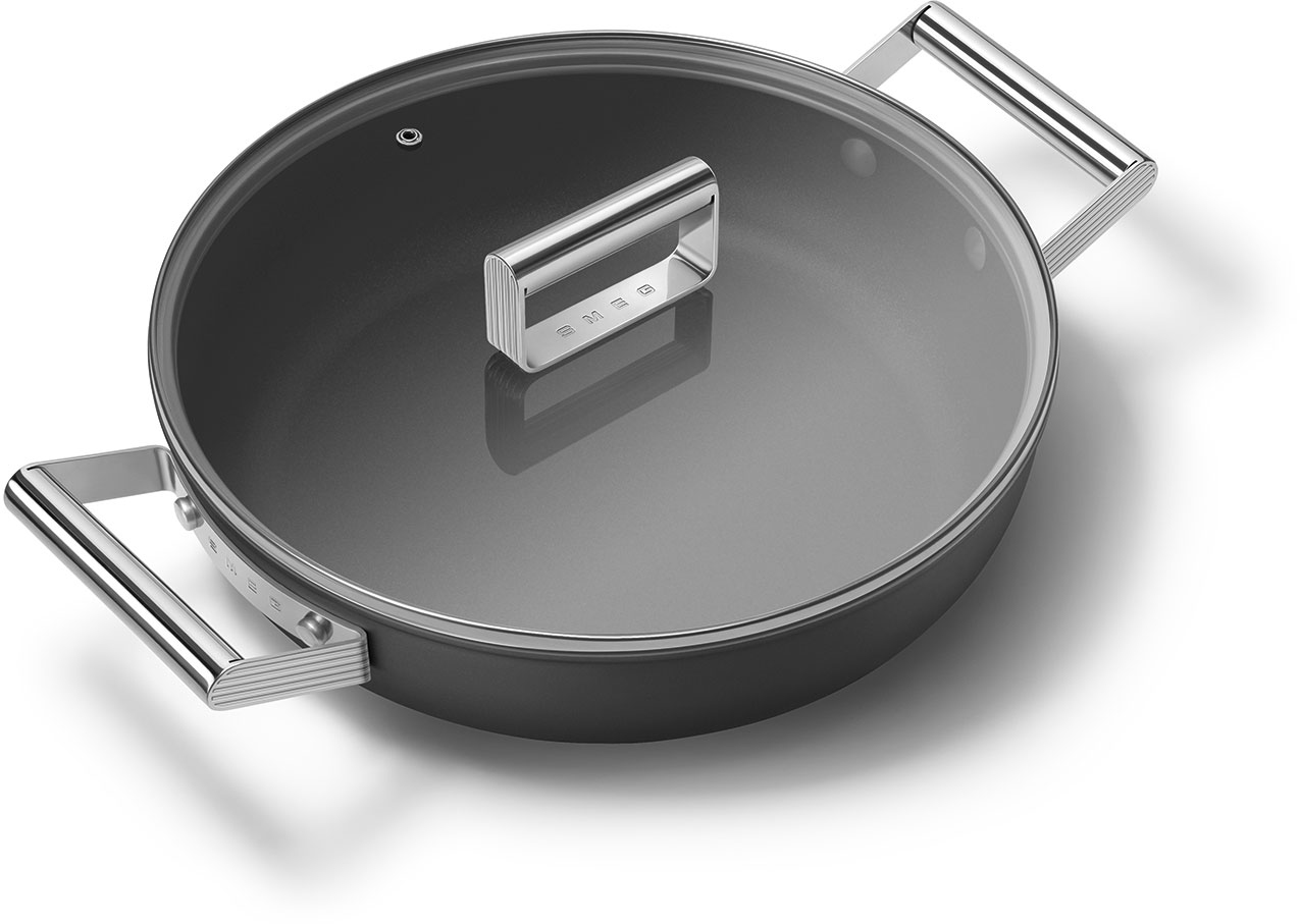 CKFD2811BLM Посуда / глубокая сковорода с двумя ручками и крышкой, 28 см, черная SMEG  - Вид №2