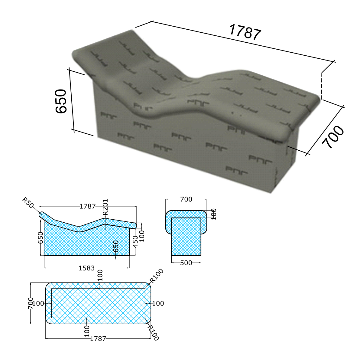 RPG16SUCOR Лежак из RPG  пенополистирола для хаммам 1787x700x400 RPG PANEL RPG Мебель - Вид №1