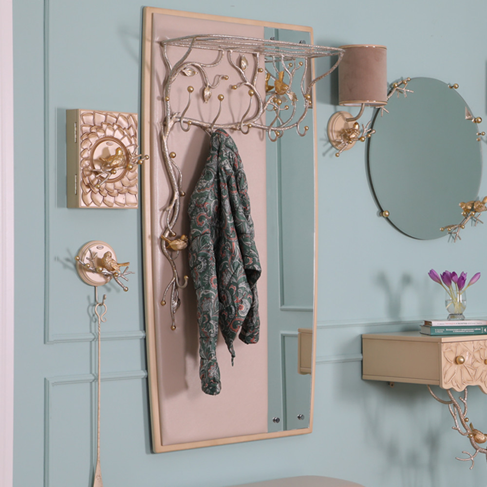 15011 Вешалка настенная Терра (с зеркалом) Айвори Мраморное золото BOGACHO 4627196590557 - Вид №1