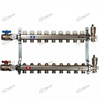 Распределительный коллектор из нерж. стали STOUT в сборе 3/4" х 1/4" х 9 выходов без расходомеров SMS0912000009