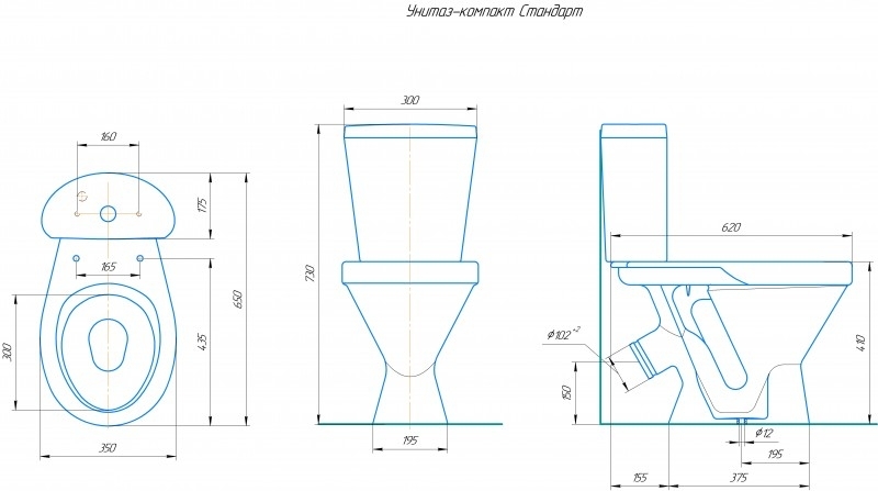 Стандарт, Унитаз-компакт Компакт унитаз с бачком Белый ROSA СТАНДАРТ Россия - Вид №1