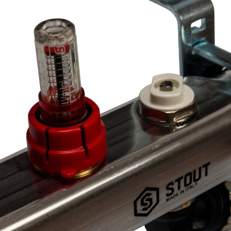 Коллектор из нерж. стали на 12 вых. с расходомерами, сливом и клапаном STOUT SMS0927000012 - Вид №2