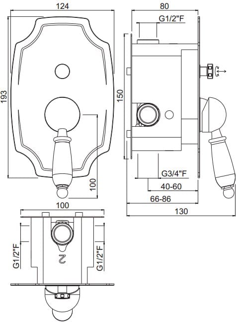 Встраиваемый однорычажный смеситель для душа с переключателем CARIMALI ARCH-00074672 - Вид №1