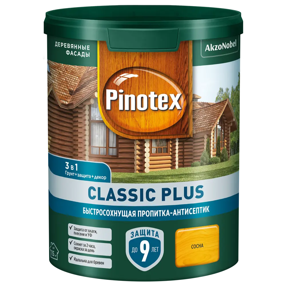 PINOTEX Classic Plus - защитная пропитка для дерева с эффектом 3в1, 0.9 л 86544021 STLM-0069905 - Вид №1