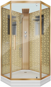 Душевая кабина NG-7717GBK (1000x1000х2100) низкий поддон стенки ЗОЛОТО БЕЗ КРЫШИ 4 места