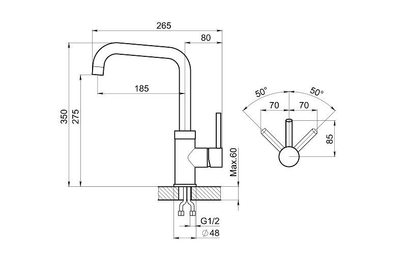 0041, БАЗАЛЬТ, СМЕСИТЕЛЬ КУХОННЫЙ GRANULA 41-ST34 - Вид №2