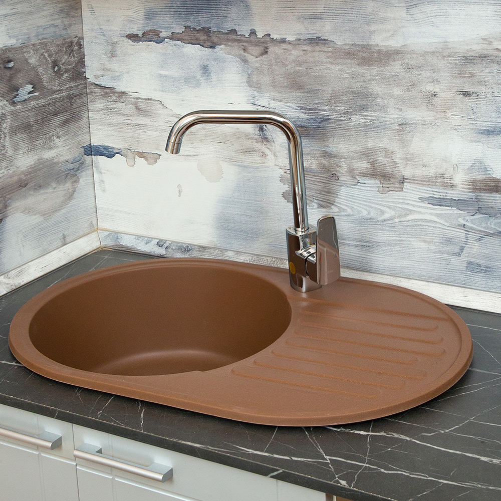 RQ55 шоколад Мойка для кухни RQ55 круглая с крылом, цвет шоколад Raiber  - Вид №7