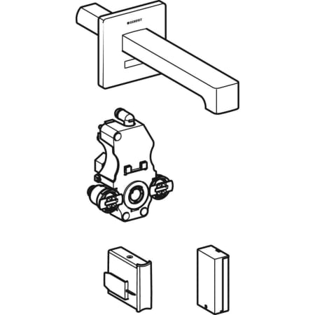 116.294.21.1 Смеситель для раковины Geberit Brenta, настенный монтаж, питание от батарей, с функциональным блоком для скрытого монтажа Geberit  - Вид №1