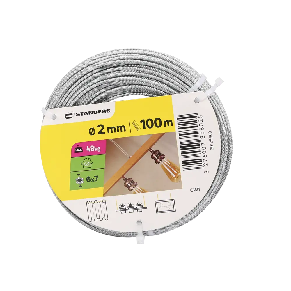 Трос Standers стальной оцинкованный DIN 3055 2 мм цвет серебро 100 м/уп STLM-2033857 - Вид №7