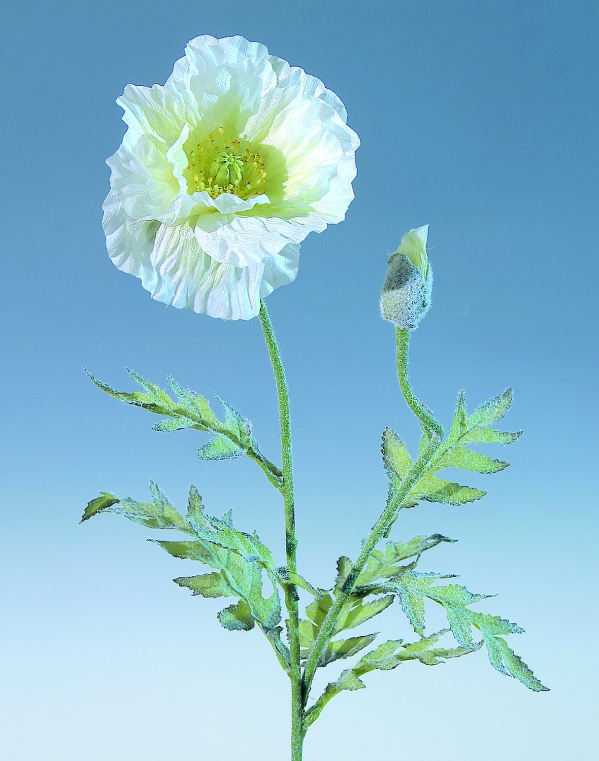 4558 733 a3 Мак синтетический, 1 цветок, 1 бутон, 74 см, бежево-желтый H-andreas  - Вид №2