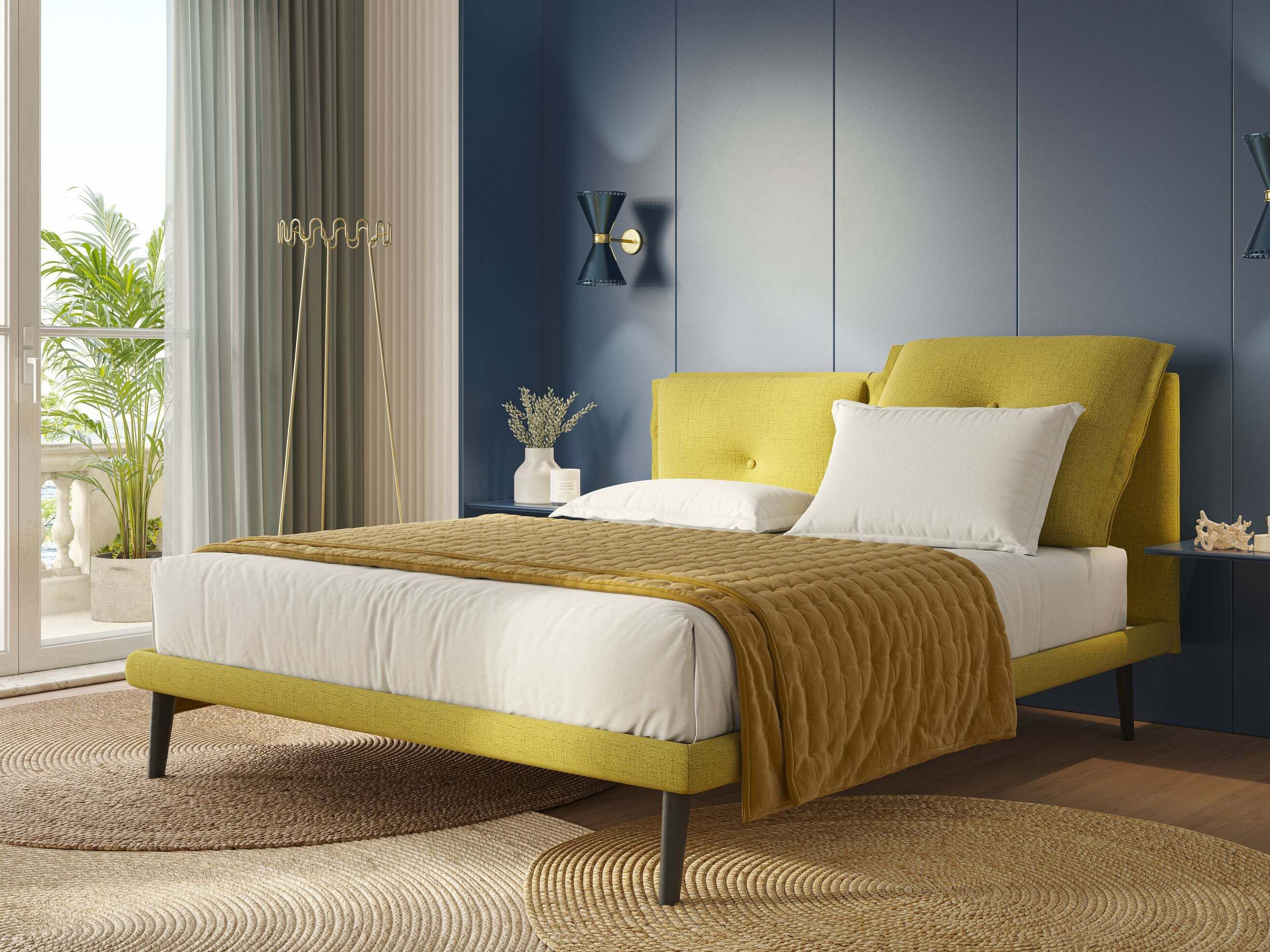 Съемная кровать из ткани с мягким изголовьем Divani.Store IBUKI ARCH-00055248