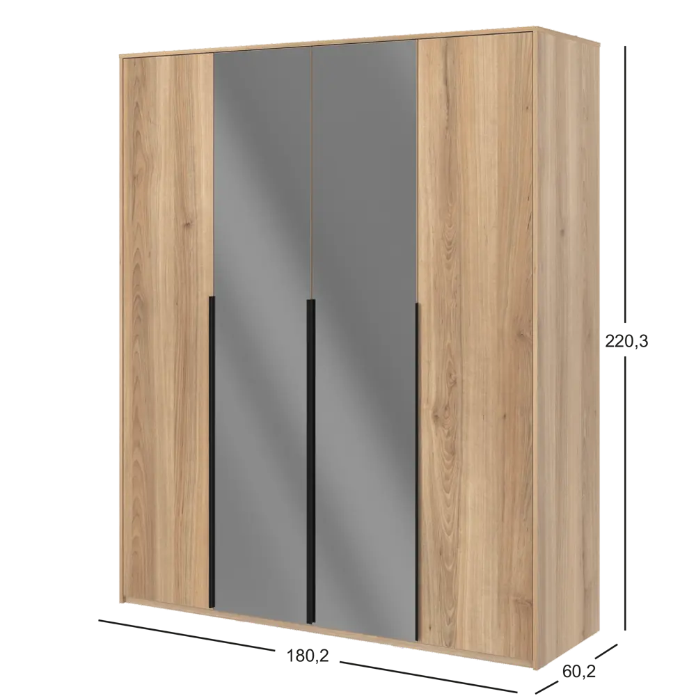 Шкаф распашной Бергамо с 4 дверями 180x220x60 см ЛДСП цвет дуб комано Santreyd STLM-2112168 - Вид №5