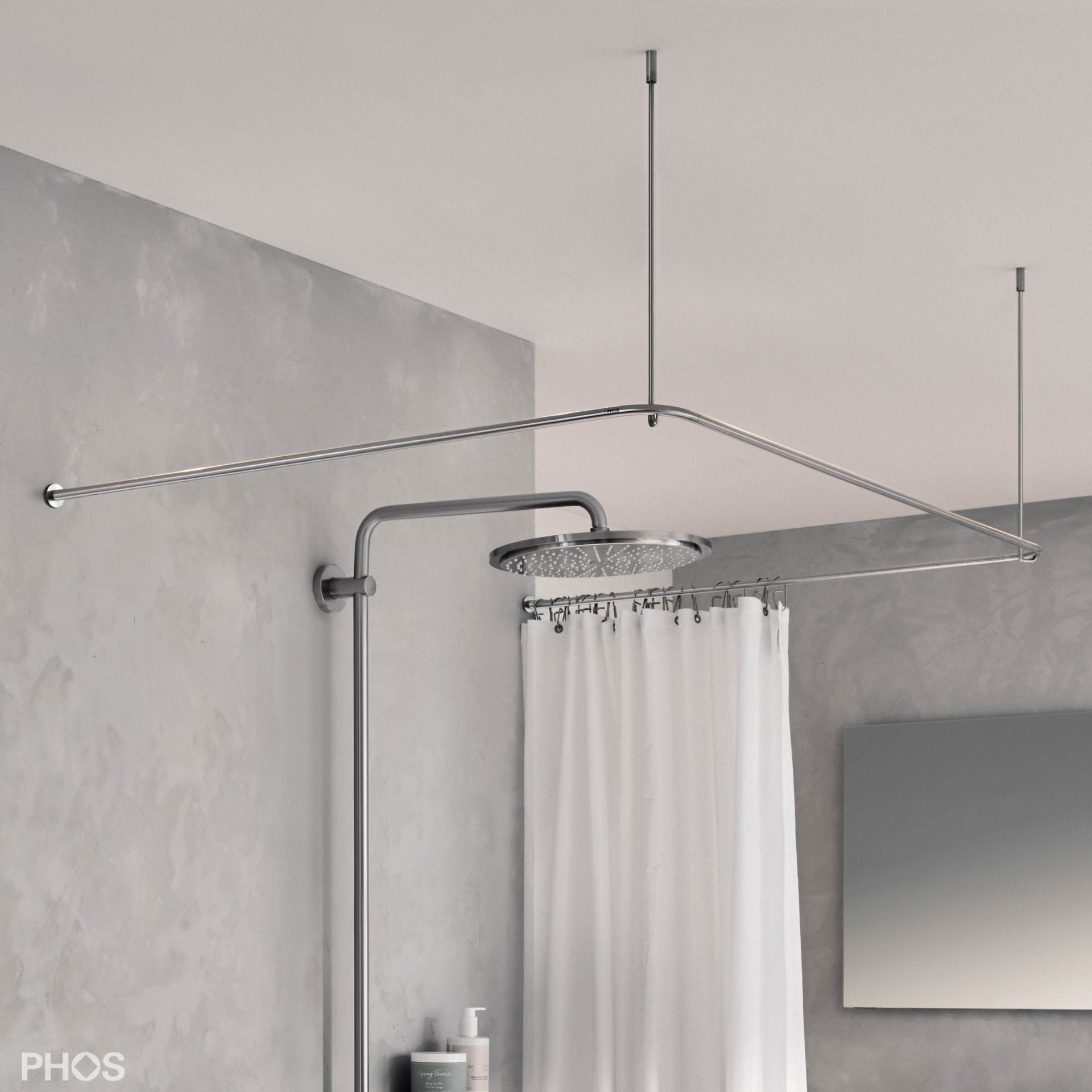 DSU850-850K45 U-образный карниз для душевой занавески, 85 x 85 x 85 см для приклеивания к стене PHOS 