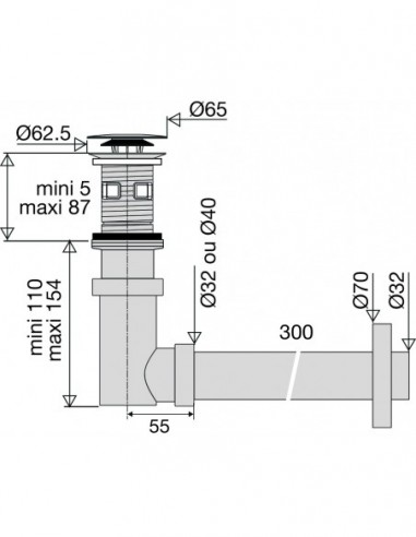 122300 000 00  Универсальный слив для умывальника со встроенным сифоном Сифонетка, двустворчатый клапан Д. 65 мм, нержавеющая сталь и хромированный АБС Valentin Хром  - Вид №6