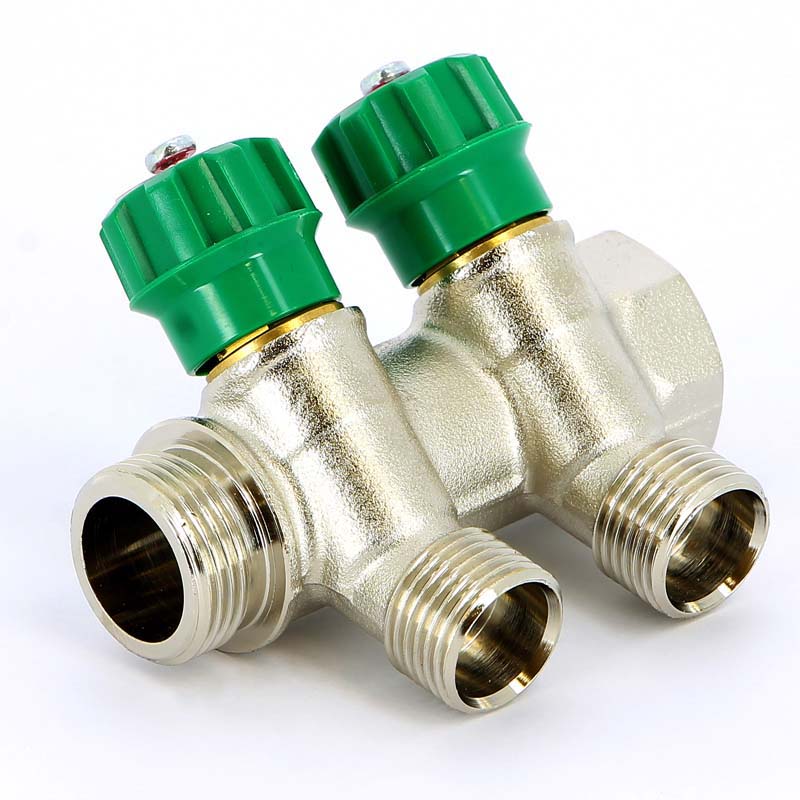 Коллектор НВ 3/4" с вентилями никелированный TIEMME 2 выхода 1/2"Н 36мм 1840003 - Вид №1