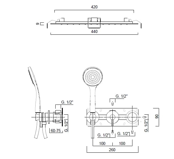 Встраиваемый набор для душа с ручным душем Rubinetteria Giulini MyRing Deluxe ARCH-00092092 - Вид №1