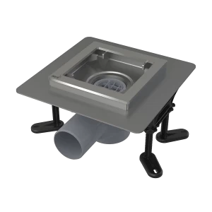 Сливной трап из нержавеющей стали 130×130 мм боковой сток, без pешетки, гидрозатвор мокрый