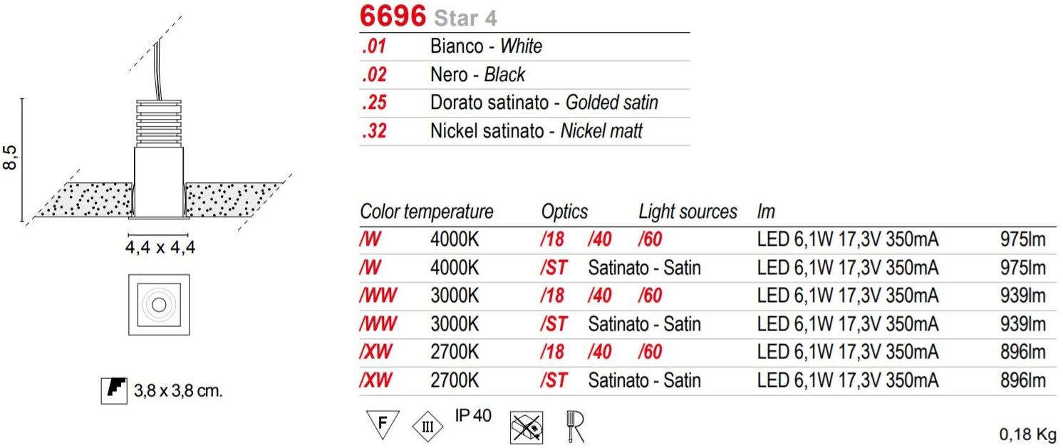 EGOLUCE Встраиваемый алюминиевый светодиодный светильник Star 6696 - Вид №3