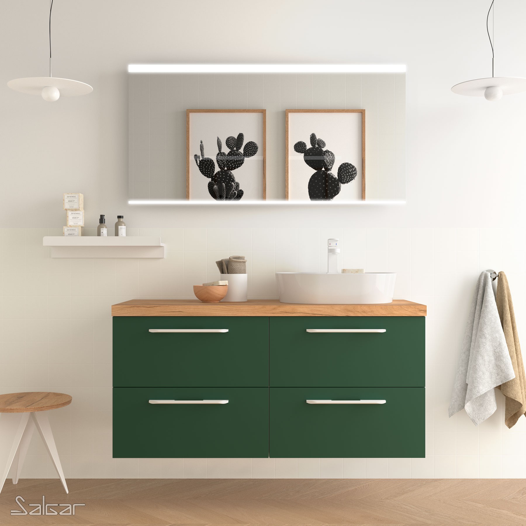 81708 SALGAR Мебель для умывальника FUSSION CHROME 600 2 ящика ROYAL GREEN 598 x 540 x 450 мм Королевский зеленый - Вид №1