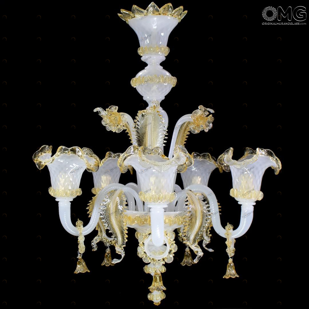 1058 ORIGINALMURANOGLASS Люстра Элегантная - White Medium - белое муранское стекло OMG  см 