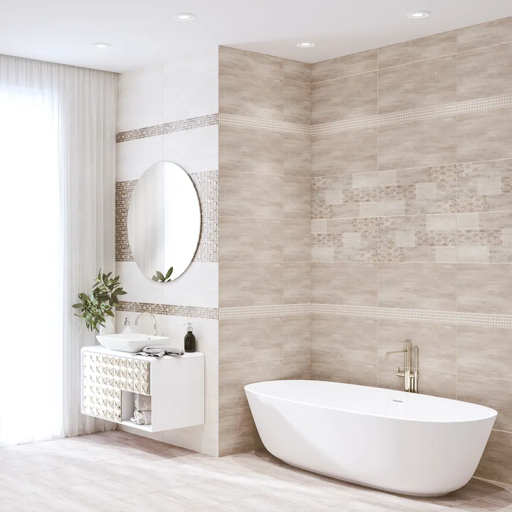Бордюр настенный Azori Pandora Латте Geometria 7.5x63 см 0.047 м² цвет бежевый 82604040 STLM-2040337 - Вид №3